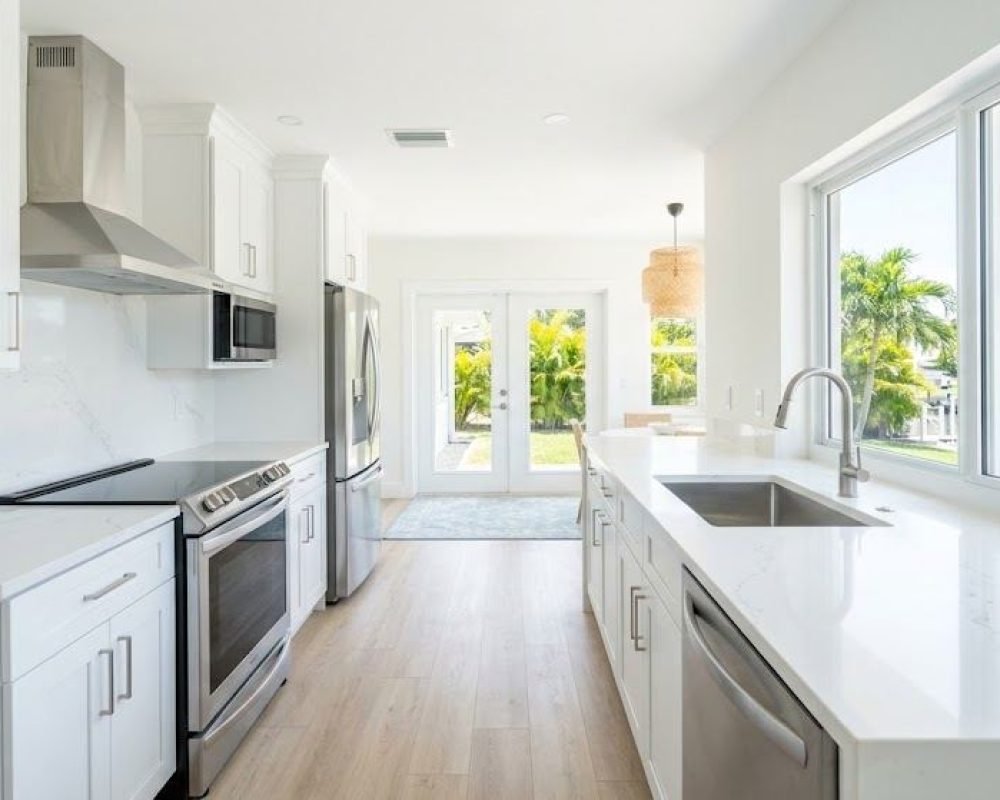 A spotless waterfront vacation rental kitchen in Duck Key, Florida Keys, ready for the next guest